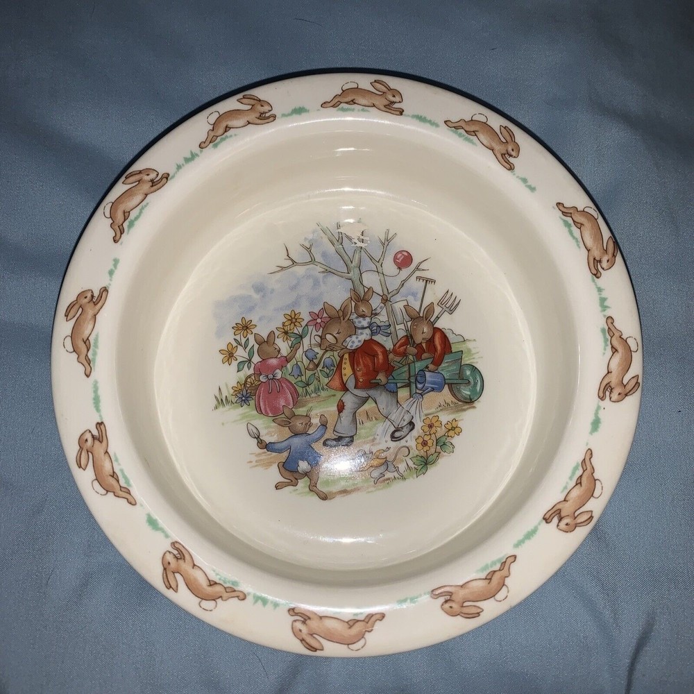Vintage Bunnykins Bowl Royal Doulton England Fine Bone China Bunnies Garden